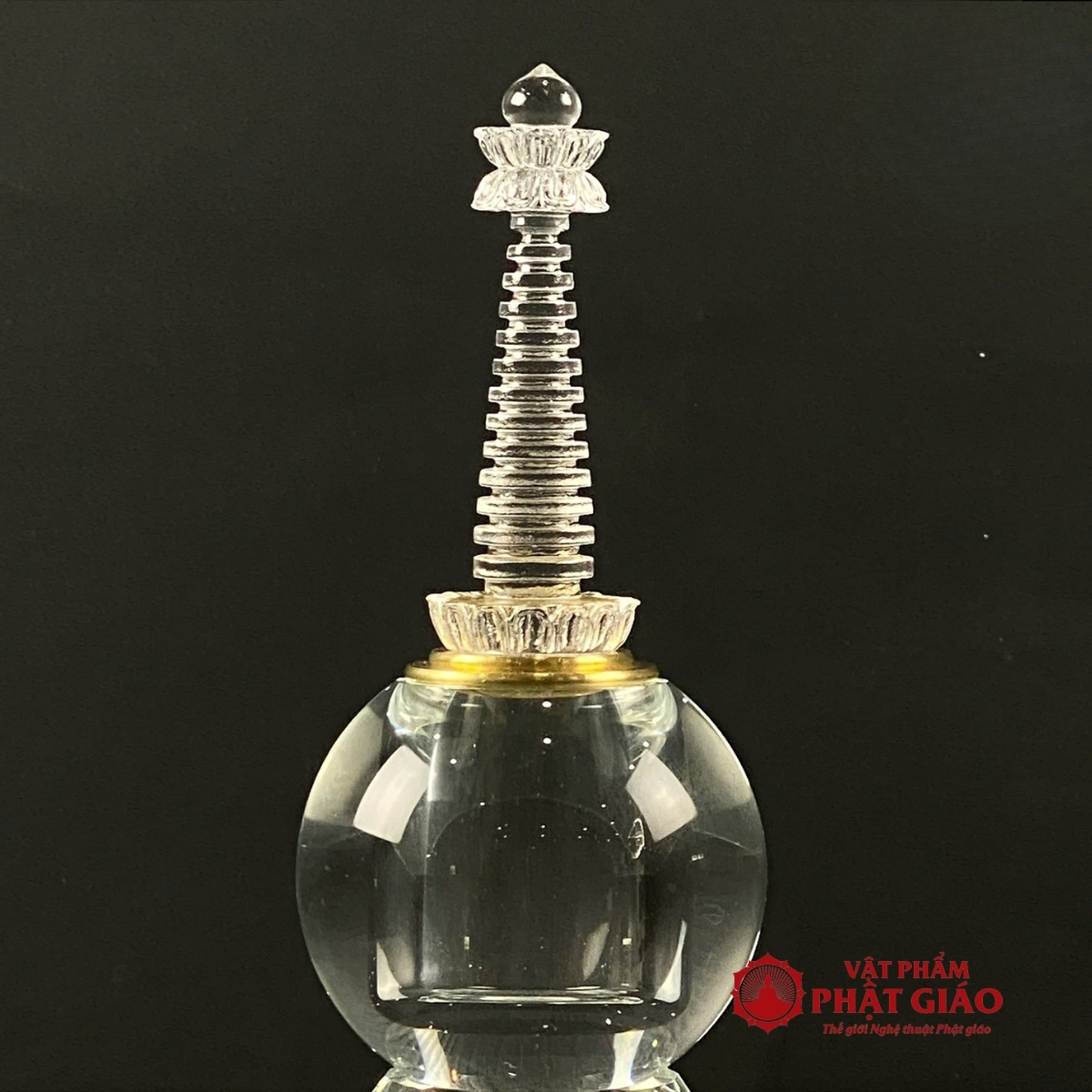 Tháp Xá Lợi Đế Tám Cát Tường Bằng Thủy Tinh, Cao 24cm 2 Tháp Xá Lợi Đế Tám Cát Tường Bằng Thủy Tinh, Cao 24cm - Ảnh 2