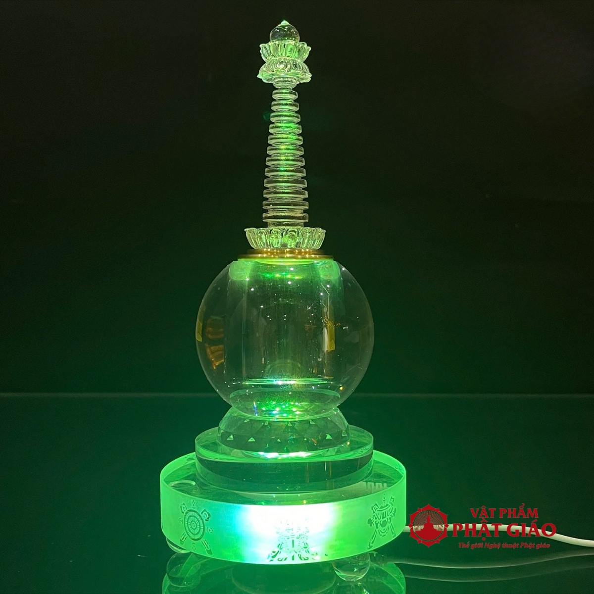 Tháp Xá Lợi Đế Tám Cát Tường Bằng Thủy Tinh, Cao 24cm 4 Tháp Xá Lợi Đế Tám Cát Tường Bằng Thủy Tinh, Cao 24cm - Ảnh 4