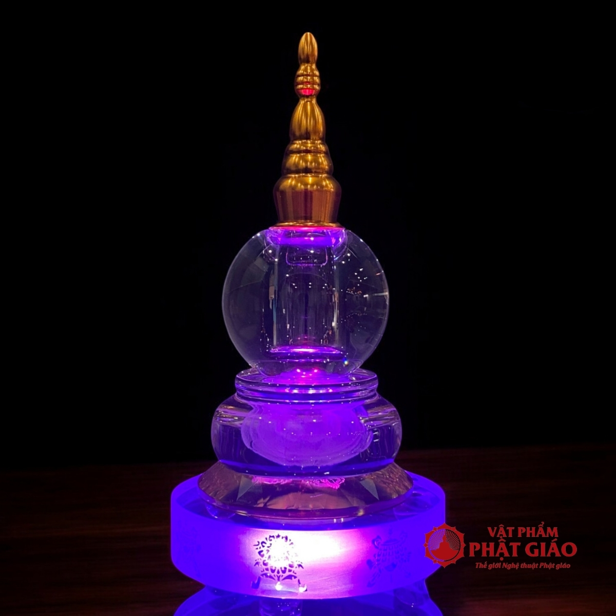 Tháp Xá Lợi Đế Tám Cát Tường Thủy Tinh Có Đế LED, Cao 23cm 6 Tháp Xá Lợi Đế Tám Cát Tường Thủy Tinh Có Đế LED, Cao 23cm - Ảnh 6