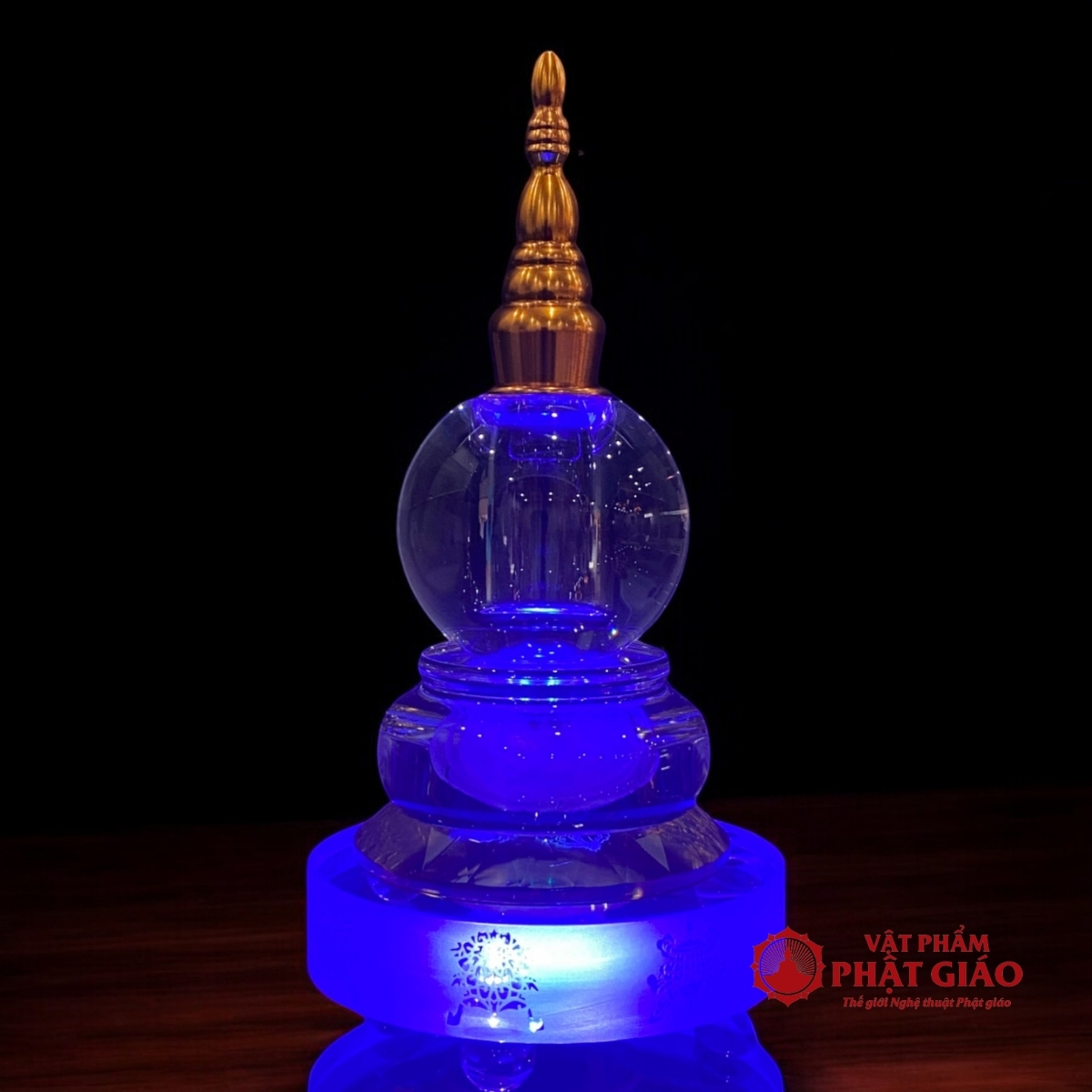 Tháp Xá Lợi Đế Tám Cát Tường Thủy Tinh Có Đế LED, Cao 23cm 7 Tháp Xá Lợi Đế Tám Cát Tường Thủy Tinh Có Đế LED, Cao 23cm - Ảnh 7