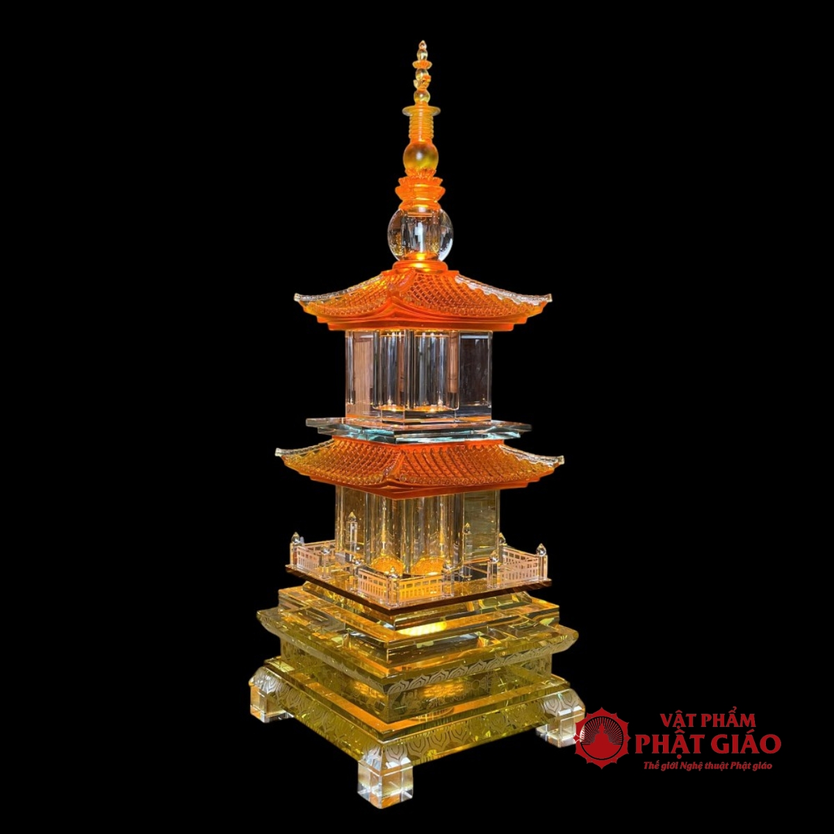 Tháp Xá Lợi Tua Bảo 3 Tầng Xá Lợi Thủy Tinh Mái Lưu Ly Vàng, Cao 105cm 8 Tháp Xá Lợi Tua Bảo 3 Tầng Xá Lợi Thủy Tinh Mái Lưu Ly Vàng, Cao 105cm - Ảnh 8