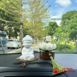 Tượng Phật Thích Ca Bằng Gốm Trắng Trang Trí Ô Tô, Cao 12cm - Ảnh 2