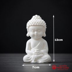 Tượng Phật Thích Ca Bằng Gốm Trắng Trang Trí Ô Tô, Cao 12cm - Ảnh 3