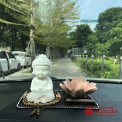 Tượng Phật Thích Ca Bằng Gốm Trắng Trang Trí Ô Tô, Cao 12cm - Ảnh 4