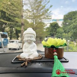 Tượng Phật Thích Ca Bằng Gốm Trắng Trang Trí Ô Tô, Cao 12cm - Ảnh 5